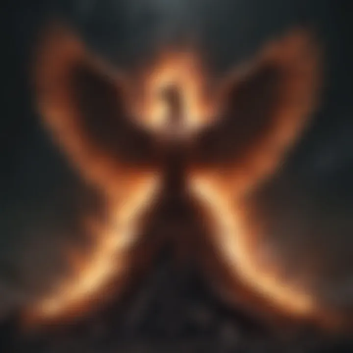 Illustration of a phoenix rising from ashes