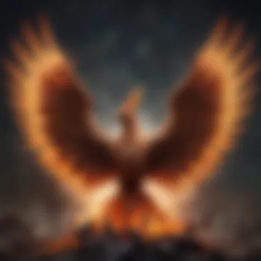 Abstract artwork depicting a phoenix rising from ashes as a metaphor for transformation