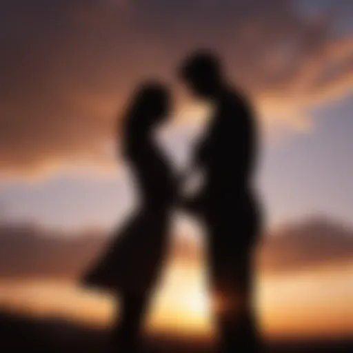 Romantic couple silhouette against a sunset sky