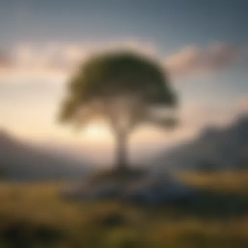 A serene landscape with a lone tree symbolizing self-reflection