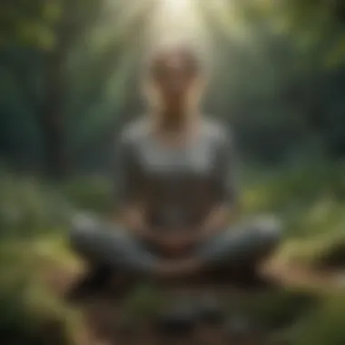 A calm figure in a meditative posture surrounded by nature