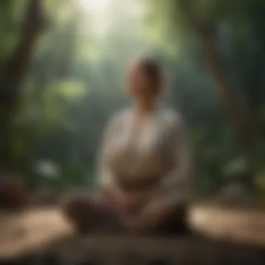 An individual practicing meditation in a peaceful setting