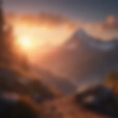 Sunrise over a serene mountain landscape