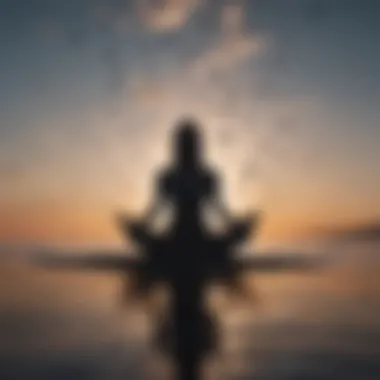 Melodic Meditation for Mental Wellness Silhouette of a person meditating with musical notes floating around, symbolizing relaxation and mindfulness