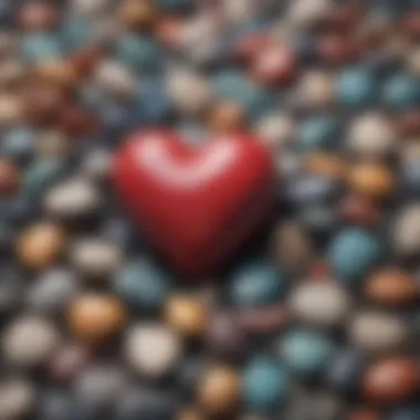 A close-up of a heart made from colorful stones