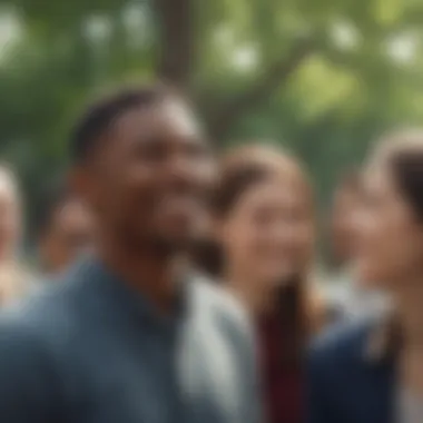 A group of diverse individuals sharing smiles in a park