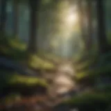 Tranquil forest with sunlight filtering through trees