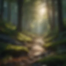 Tranquil forest with sunlight filtering through trees