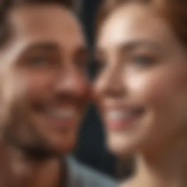 Close-up of two individuals smiling and sharing a meaningful moment