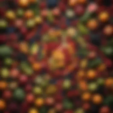 Aesthetic Display of Nutritional Variety Colorful fruits and vegetables arranged artistically