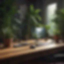 A serene workspace with plants promoting relaxation