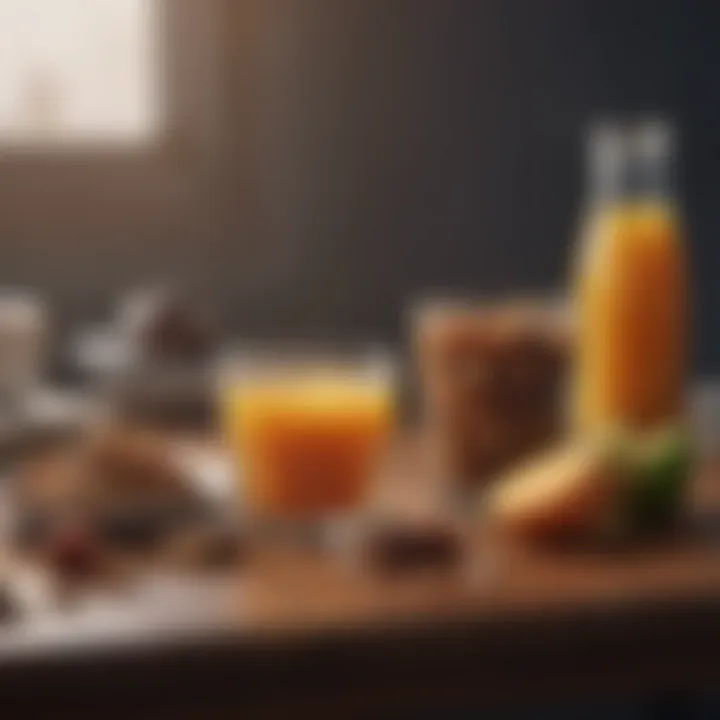 Healthy snacks and hydration options on a desk