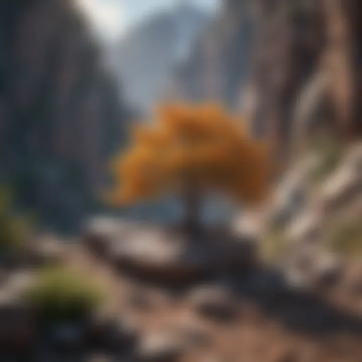 A vibrant tree growing through a rocky terrain, representing resilience and strength