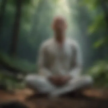 A calm individual meditating in a peaceful environment.