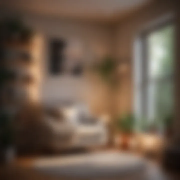 A cozy reading nook with soft lighting and calming decor