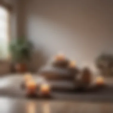 A peaceful meditation space with cushions and candles