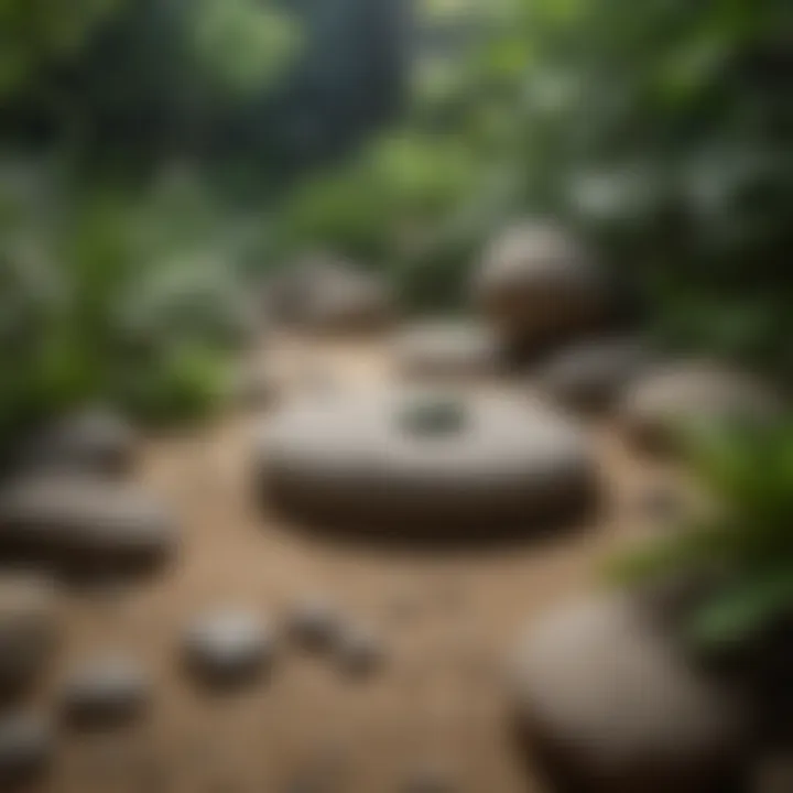 Zen garden with green plants and stones