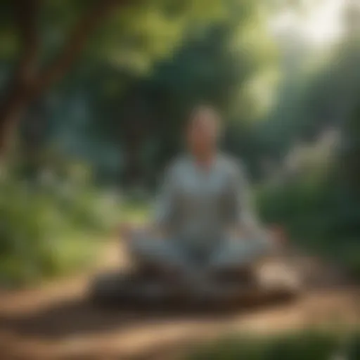 Illustration of a person meditating in a tranquil garden setting