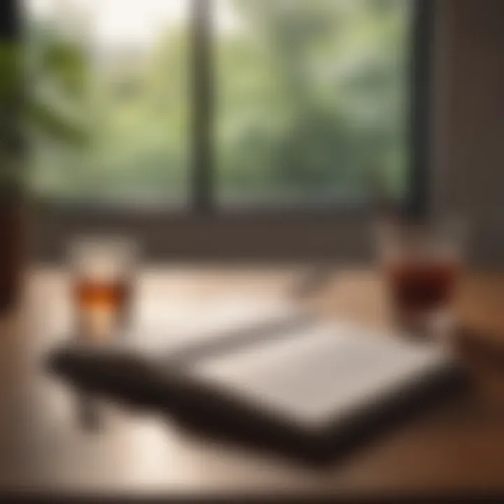 A journal and pen laid out, encouraging self-reflection and mindfulness.
