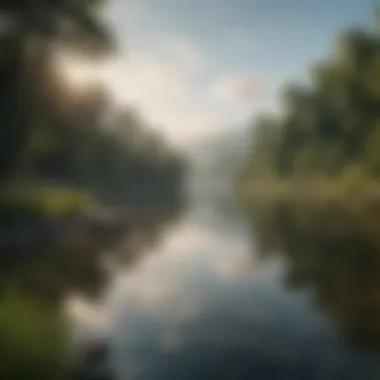 Serene landscape with a tranquil lake reflecting the sky.