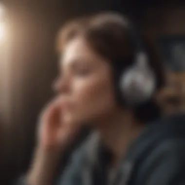 Close-up of a person listening to music with headphones