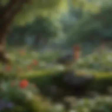 A Symphony of Nature A peaceful garden setting with birds singing, illustrating the beauty of nature sounds.