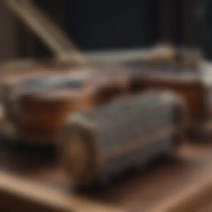 A close-up of a musical instrument, highlighting its intricate design