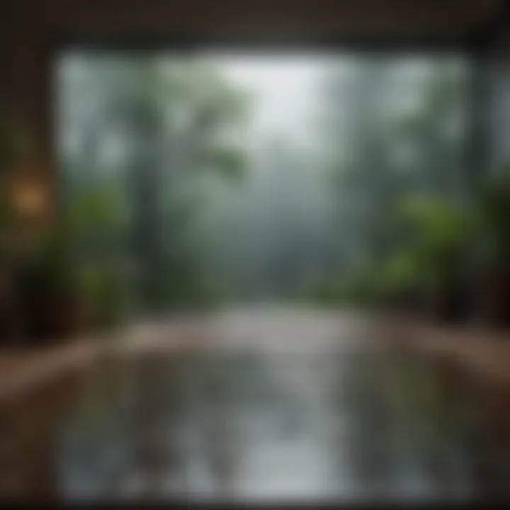 A tranquil indoor setting with soft lighting and rain sounds playing in the background