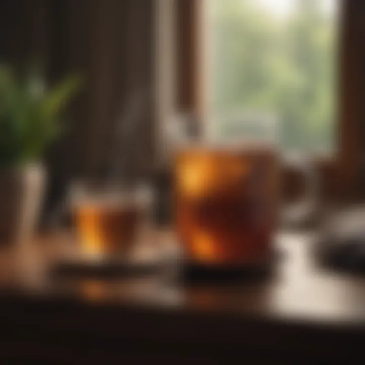 A soothing herbal tea steaming in a cozy setting