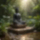 Tranquil garden setting with meditative statue