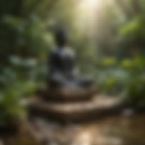 Tranquil garden setting with meditative statue