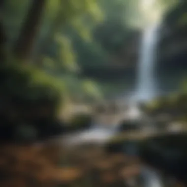 Tranquil waterfall in serene forest setting