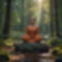 Person practicing guided meditation in serene nature setting