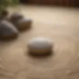 Zen garden with raked patterns in sand