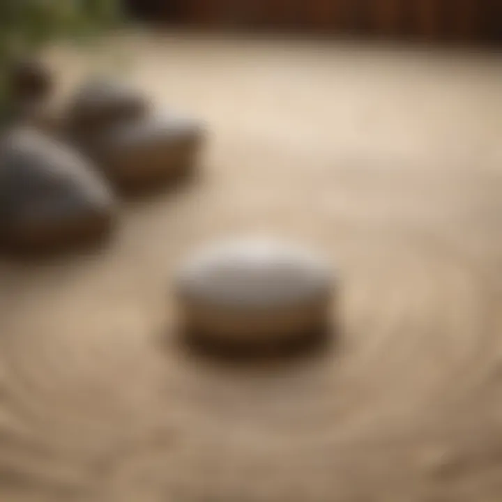 Zen garden with raked patterns in sand