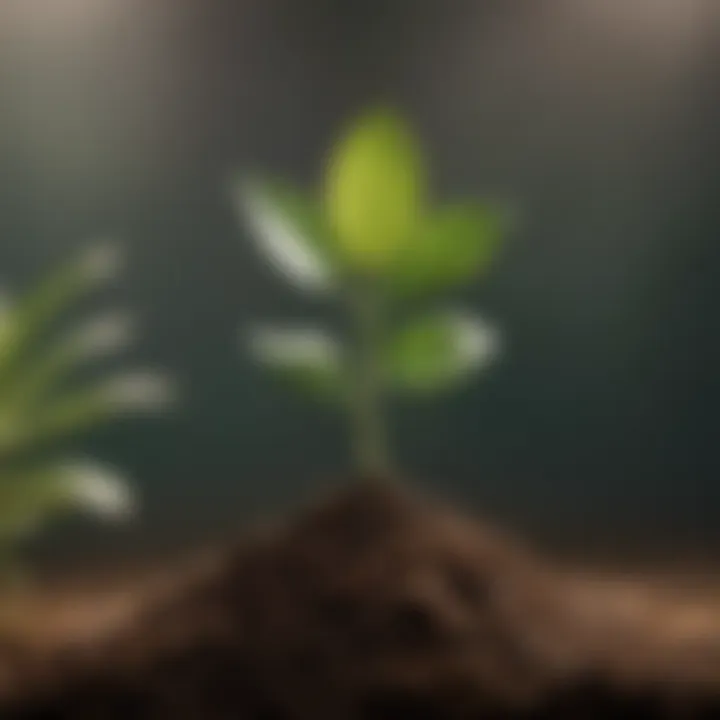 Visual metaphor of a seedling growing into a flourishing plant