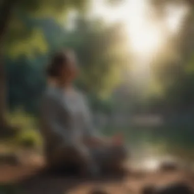 Person meditating in serene nature setting