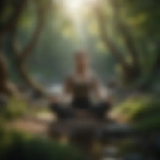 Person practicing mindful meditation in serene nature setting