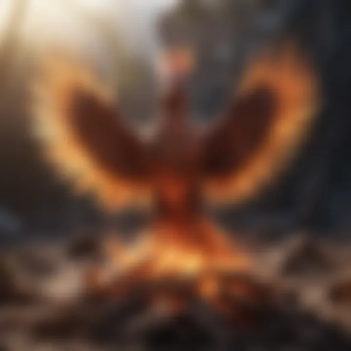 Symbolic imagery of a phoenix rising from ashes representing resilience