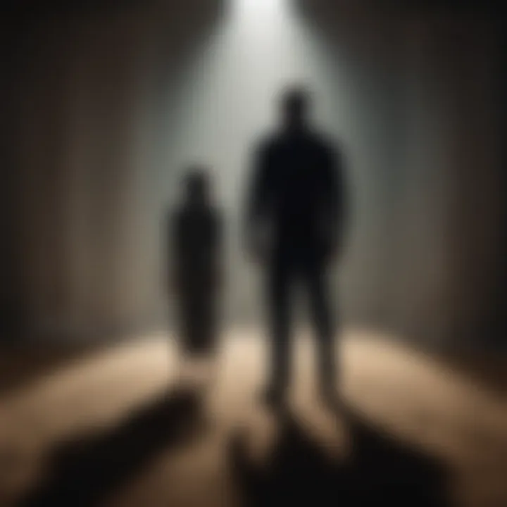 Illustration of a person standing in front of a shadowy figure representing confronting inner fears