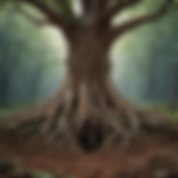 Illustration of a tree with deep roots symbolizing understanding the root causes of emotional lows