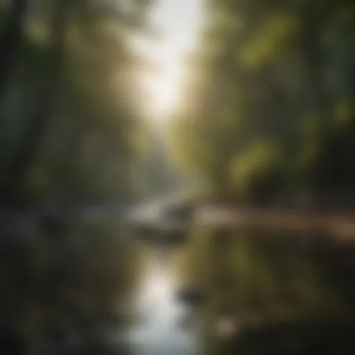 A serene landscape with a calming river and trees, representing tranquility.