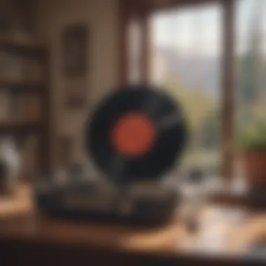 Vintage record player with a vinyl disc spinning