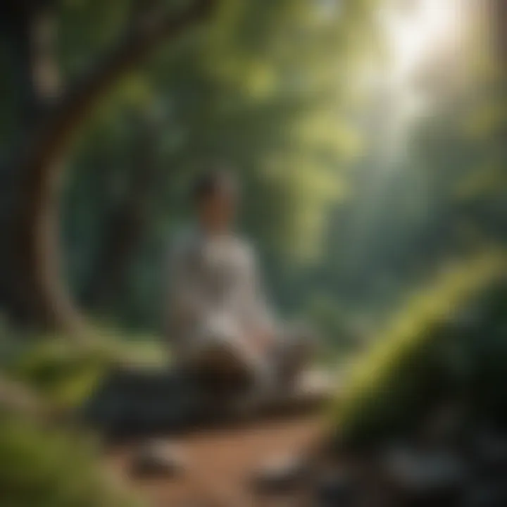 A person sitting in meditation surrounded by nature.