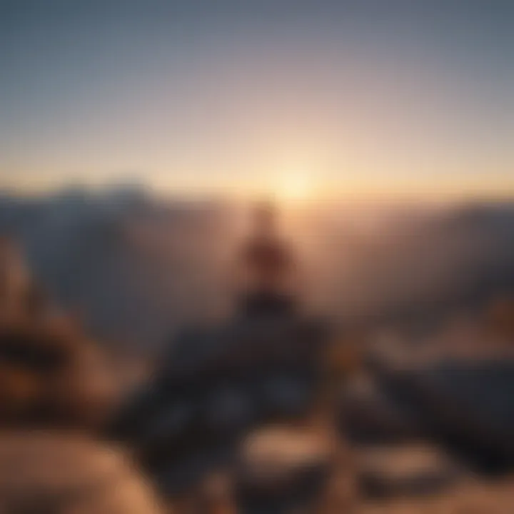 Person practicing yoga on a mountaintop at sunrise