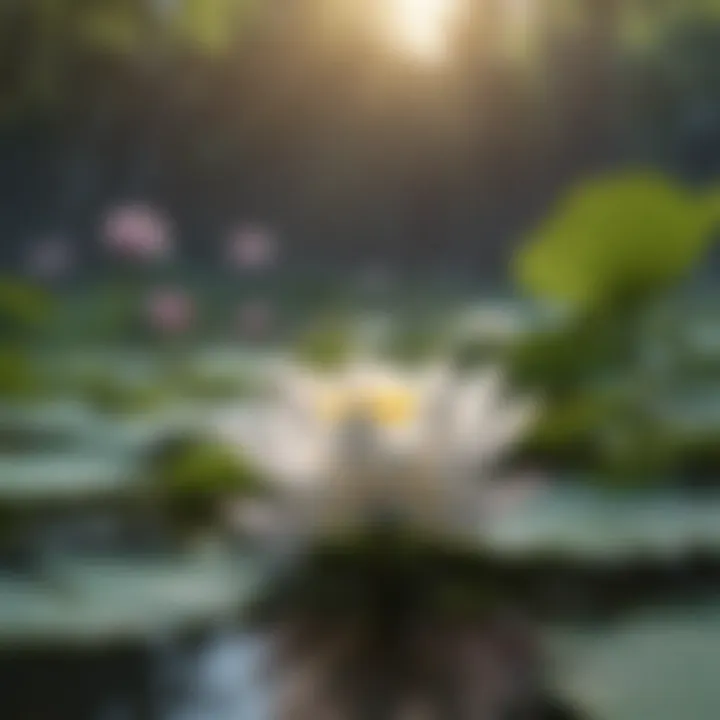 Zen garden with blooming lotus flowers