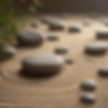 Zen garden with carefully arranged rocks and raked sand