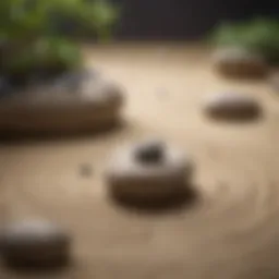 Zen garden with perfectly arranged rocks and sand