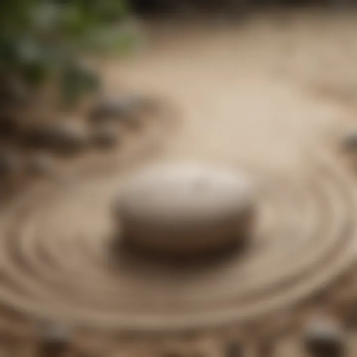 Zen garden with pebble patterns and raked sand