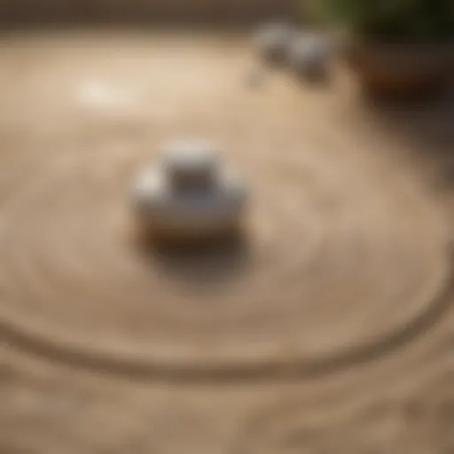 Zen garden with raked sand patterns